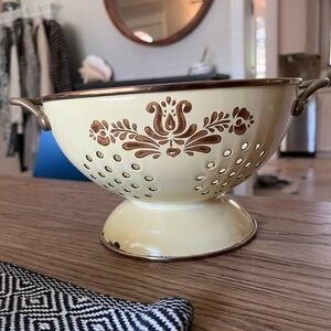 Cream and Brown Floral Colander